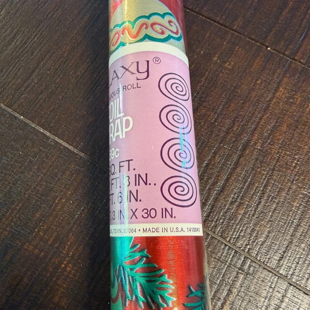 Vintage Galaxy Christmas Foil Wrapping Paper Roll Red Green Gold Ornaments USA